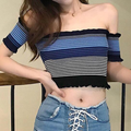 Striped Off-Shoulder Knit Crop Top
