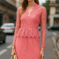 Lace Peplum Long-Sleeve Blouse
