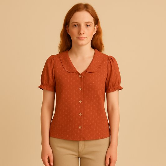 Saviarosa | Women – Rust Blouse – Peter Pan Collar – Vintage Charm