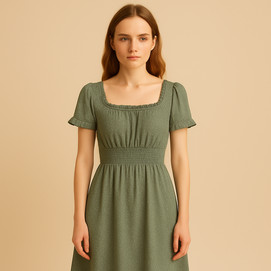 Saviarosa | Women – Smocked Dress – Square Neck – Elegant Comfort