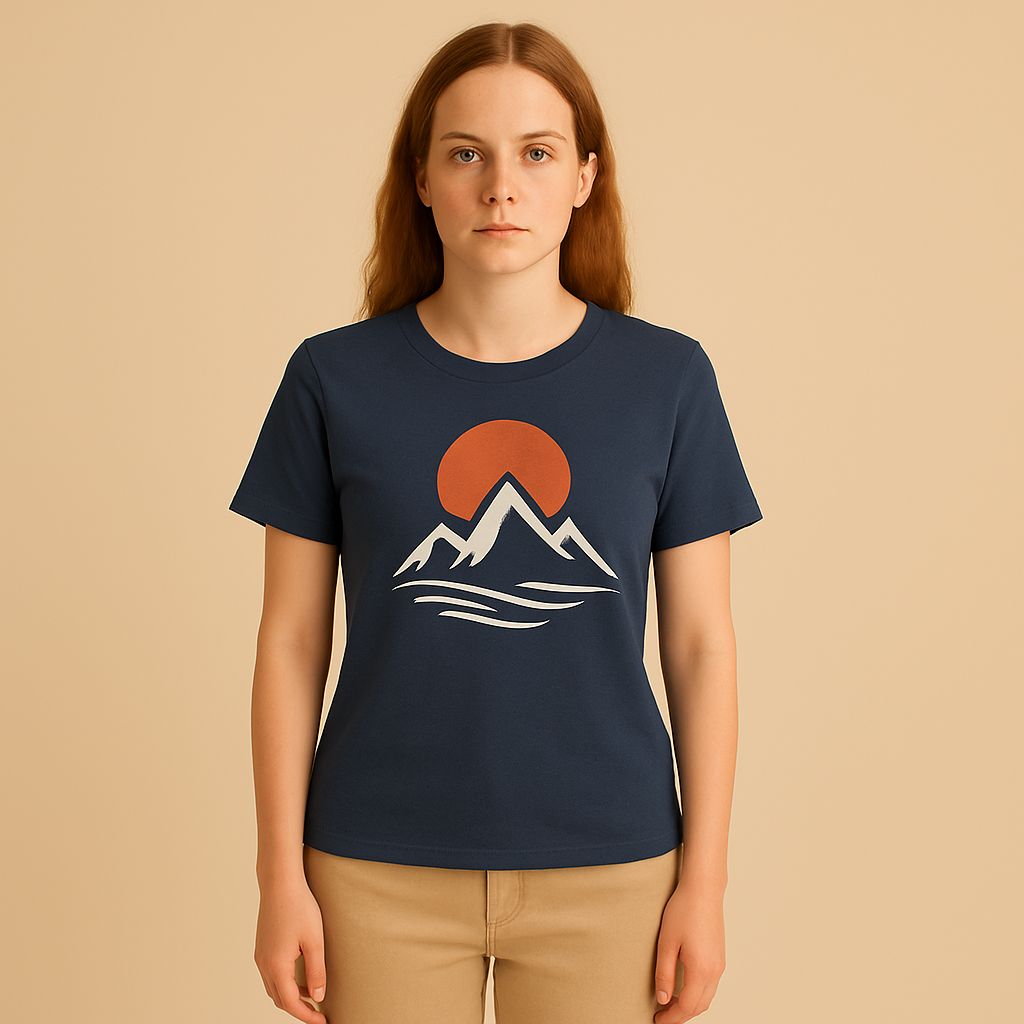 Saviarosa | Women – Graphic T-Shirt – Mountain & Sun Print – Casual Comfort